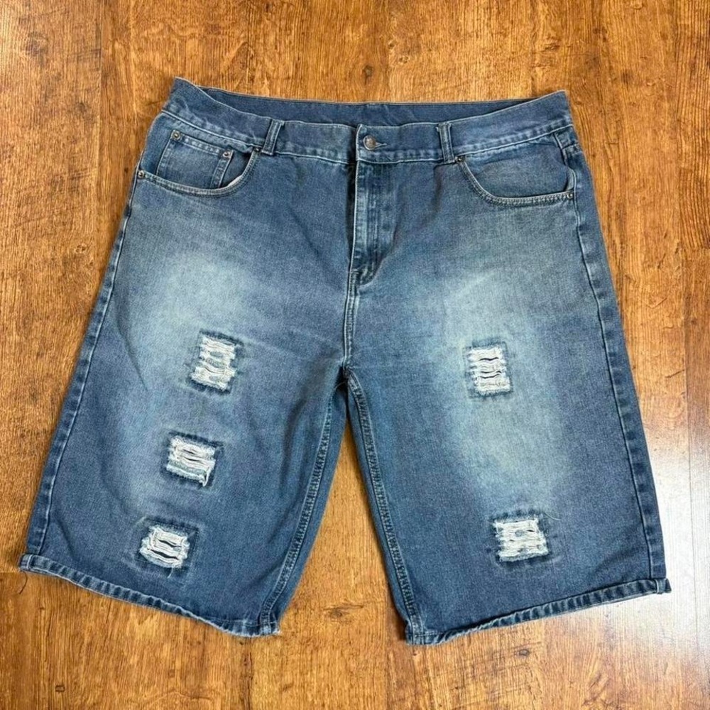 GS115 Distressed Denim Shorts Mens 42 Blue Relaxed Fit Baggy Streetwear Y2K